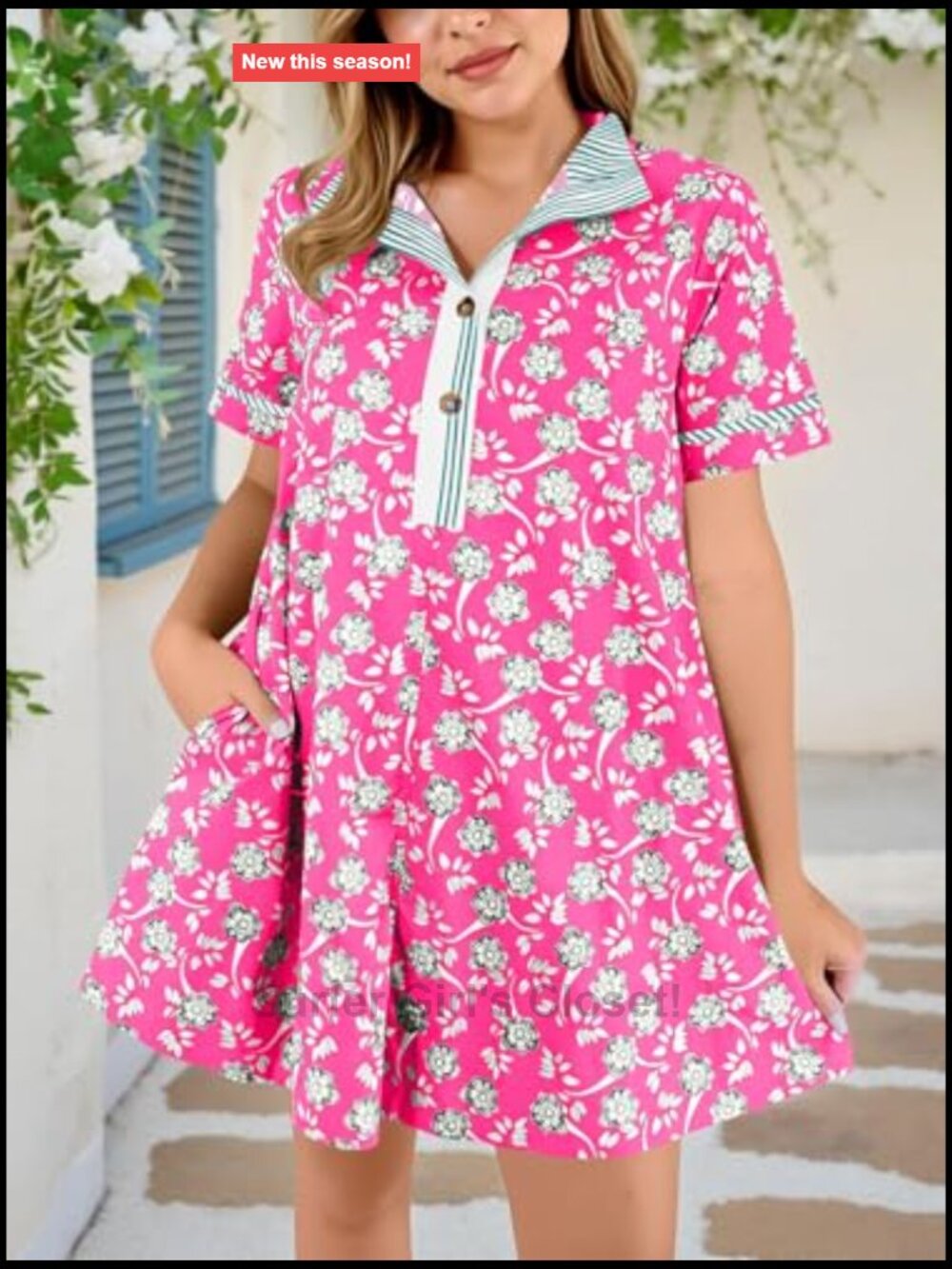 Floral Mini Shirt Dress Short Sleeve Collared Button Down Summer Beach - Picture 2 of 7